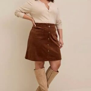 Torrid Brown A-Line Corduroy Mini Skirt